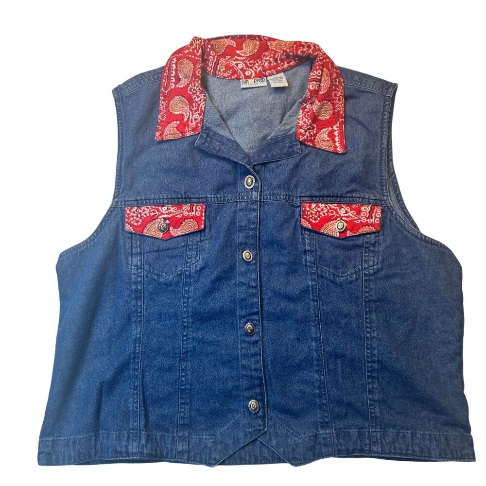 Sun River Womens Denim Vest With Bandana Collar 1X